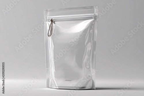 empty silver mylar food storage bag with zipper seal minimalist kitchen packaging mockup