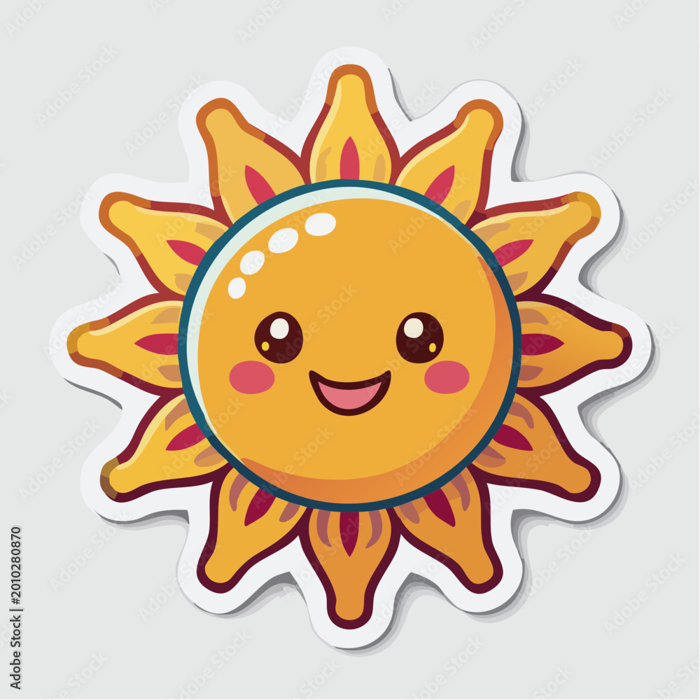 Obraz premium Cute Kawaii Sun Character with Smiling Face