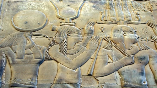 Egyptian relief Thoth and Hathor