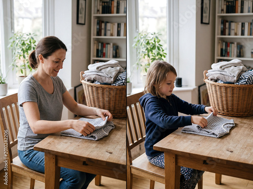 Mother’s Day Moment, Child Helping Mother at Home, Love and Gratitude in Everyday Life