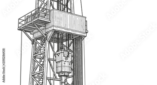 Canvastavla Detailed illustration of oil rig equipment on white background