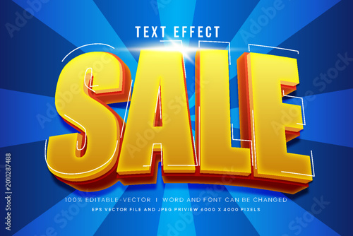 Big Sale 3D Text Effect Banner with Bright Yellow Letters and Blue Background for Promotion Discount Marketing
