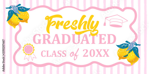 Принти на полотні "Freshly Graduated" class of 2026, design for girls graduation party with bright