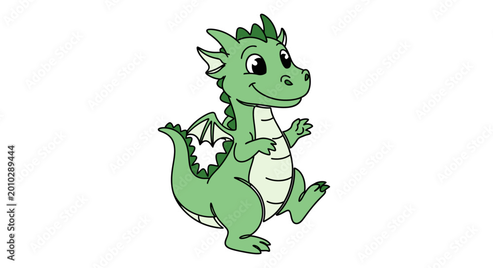 Fototapeta premium cute green cartoon dragon character walking in playful pose isolated on white
