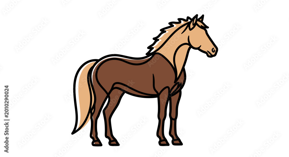 Fototapeta premium Brown cartoon horse standing isolated on white background vector illustration