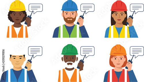 Tableau sur toile Diverse group of construction and industrial workers in hard hats and safety ves