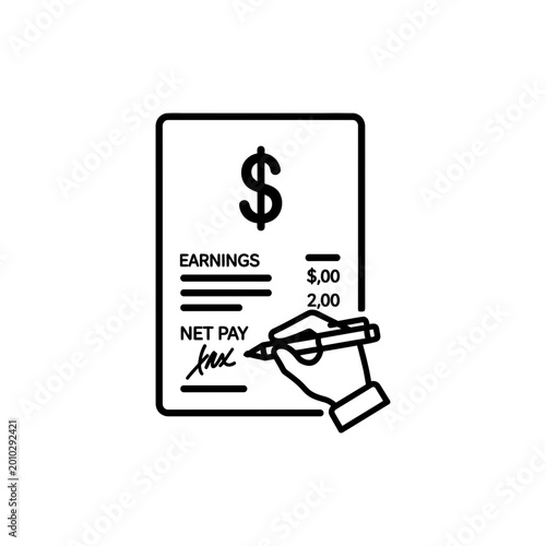 Employee payslip icon black outline vector illustration design