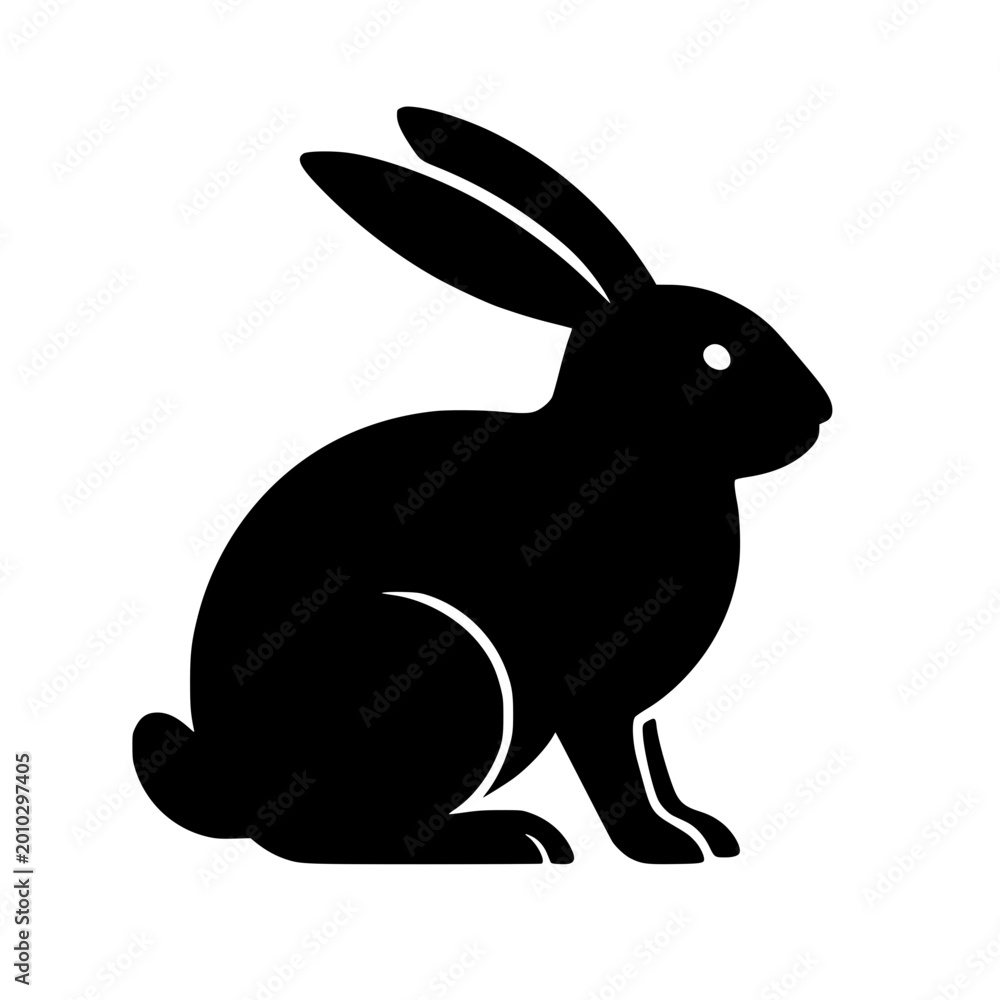 Fototapeta premium Rabbit profile silhouette black minimal style on white background