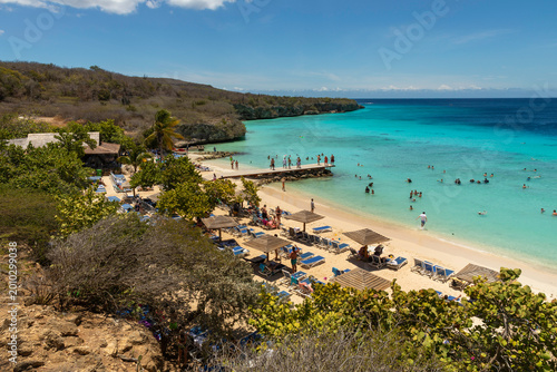 Obraz na plátně The beach on Porto Marie bay on the Dutch Caribbean island of Curaçao near the village of Sint Willibrordus