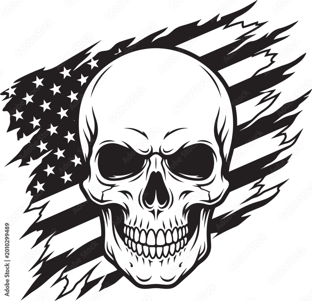 Fototapeta premium USA Flag Skull Illustration - Grunge American Patriotism and Memorial