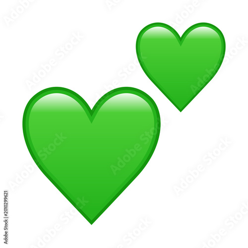 Two green hearts icon, vector illustration, isolated on transparent background. 