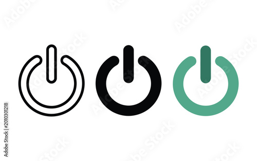 Power Button Icon Set in Black White and Green – On Off Switch Symbol Collection