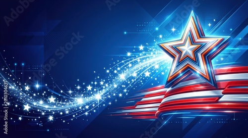 Patriotic Shooting Star with American Flag Stripes and Glitter