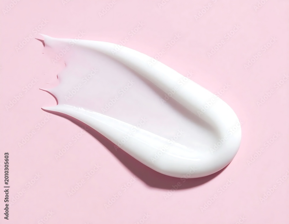 Fototapeta premium White Creamy Swatch Macro Texture Photography On Pastel Pink Background Smear Of Moisturizing Skin Care Lotion