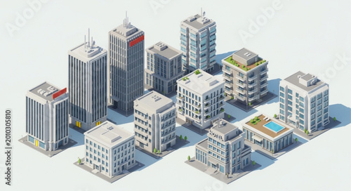 Bild auf Leinwand Collection of modern city buildings and skyscrapers isometric view