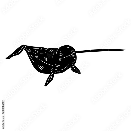 Quadro su tela Narwhal tusk tail flipper silhouette detail