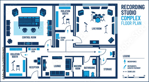 Foto Recording Studio Complex Floor Plan, Professional Music Production Facility Layo