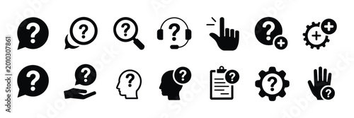 Fotografie Question mark icon button set containing asking problem confusion query information FAQ  help support advice guide researching conversation and quiz concept vector illustration design