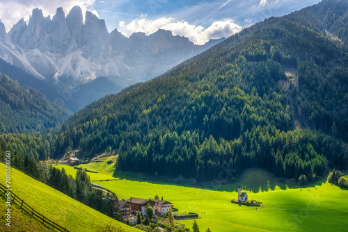 San Giovanni in Ranui Church and Odle Peaks, Val di Funes