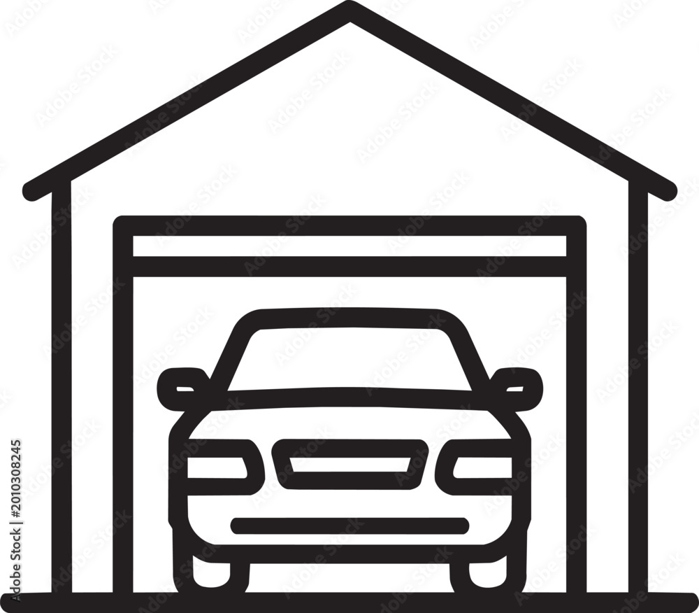 Obraz premium Automobile car parked inside home garage building editable line vector icon transport real estate property illustration