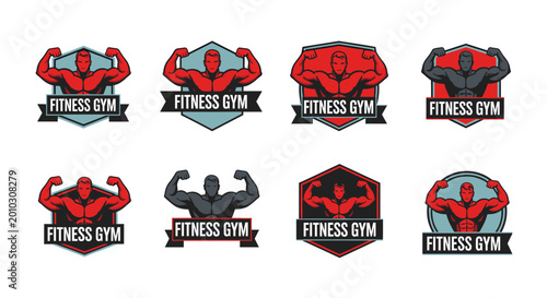 A powerful red muscular athlete silhouette in a shield frame, ideal for gym branding, sports marketing, and health coaching websites.