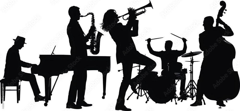 Naklejka premium musicians icon set jazz band playing instruments bundle set