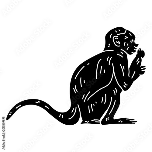 Canvas Print Capuchin monkey eating silhouette