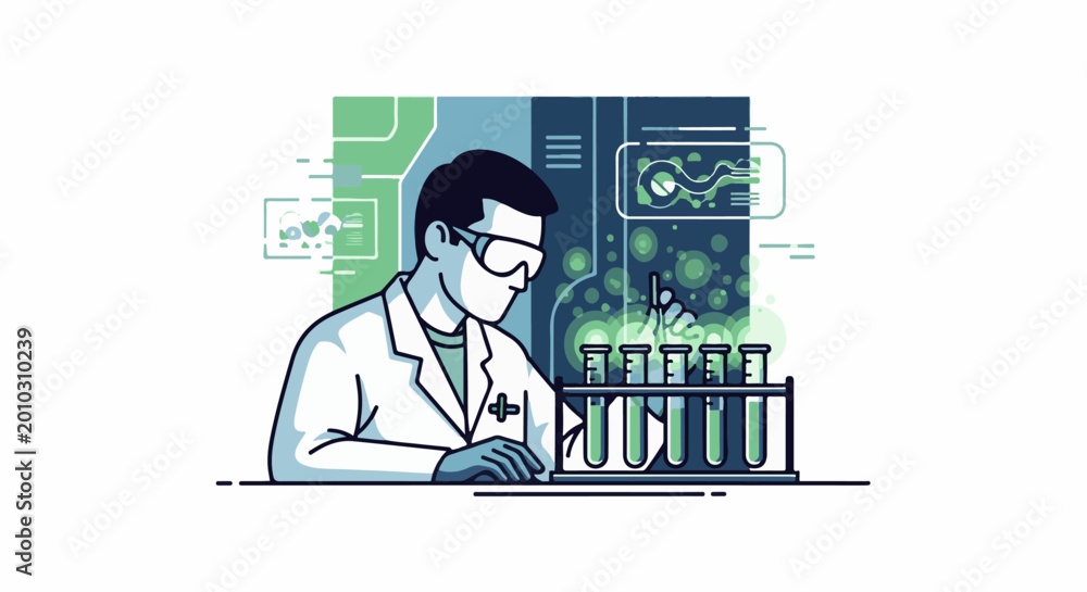© Abraham - Scientist in a lab coat conducts an experiment with test tubes
