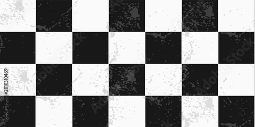 Konstfotografi Seamless black and white checker or chess board marble tile background texture