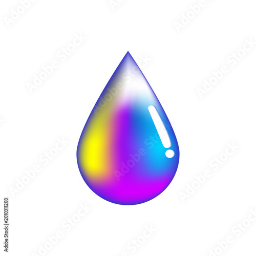 Colorful gradient water drop vector. Abstract rainbow fluid drop illustration. Minimal colorful drop isolated on white. Glossy colorful oil or ink drop