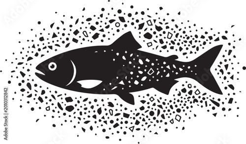 Microplastic Fish Pollution Food Chain Silhouettes