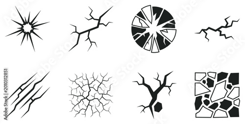 Quadro su tela crack and broken surface outline icons, fracture split shattered glass and groun