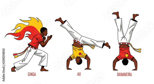 Capoeira martial art moves set, ginga, au and bananeira