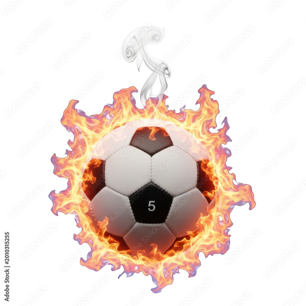 Fototapeta premium Soccer ball on fire isolated on transparent background