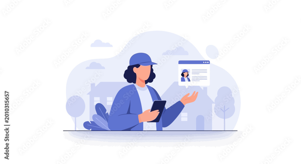 Obraz premium Woman with Tablet Communicating Online, Digital Profile and Social Media Concept