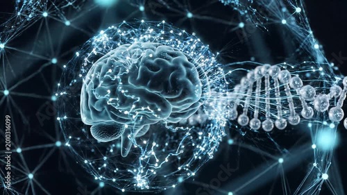 Abstract Brain and DNA Connection Representing Neural Network and Genetics.