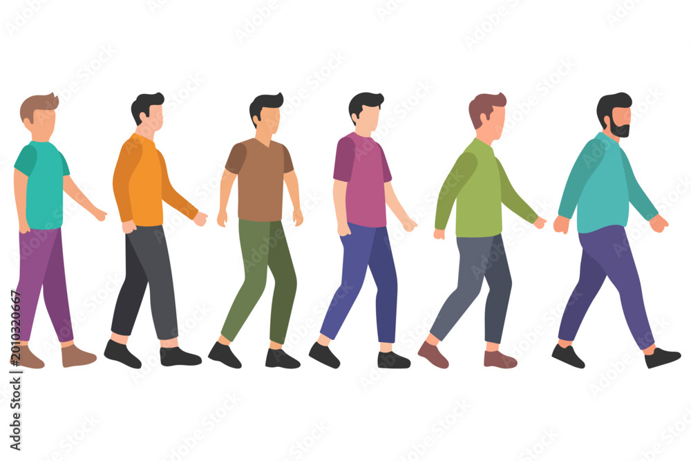 Obraz premium Group of Men Walking in a Line Illustration