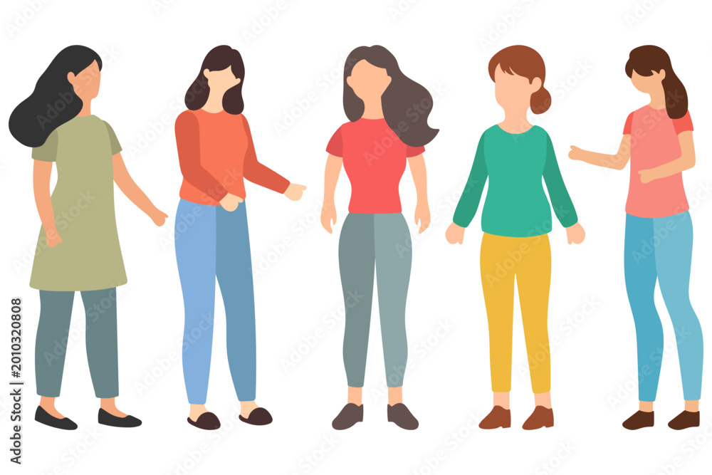 Fototapeta premium Group of Diverse Women Standing Together and Discussing Illustration