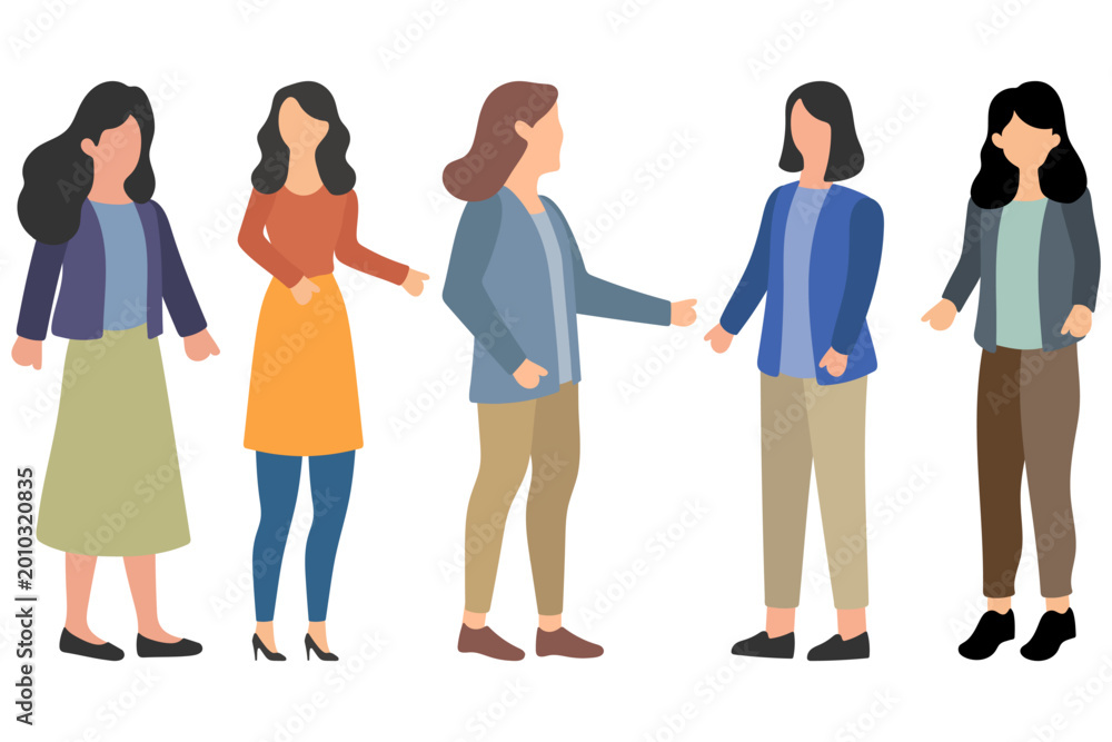 Obraz premium Diverse Business Women Standing and Having Discussion Together Illustration