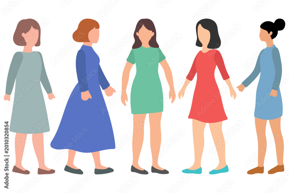 Obraz premium Diverse Group of Women Standing and Wearing Dress Illustration