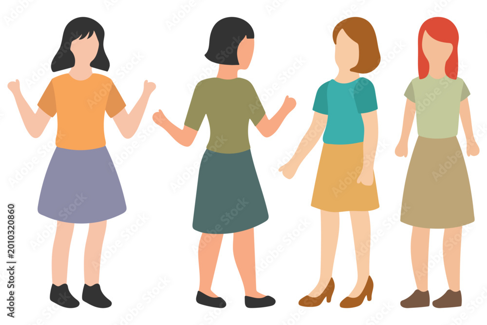 Obraz premium Group of Girls Standing and Wearing Skirt Illustration