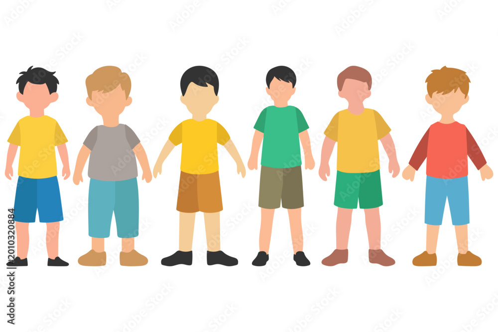 Fototapeta premium Group of Diverse Boys Standing Together Illustration