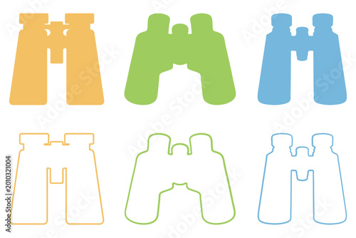 Binoculars Silhouette and Outline Illustration Set