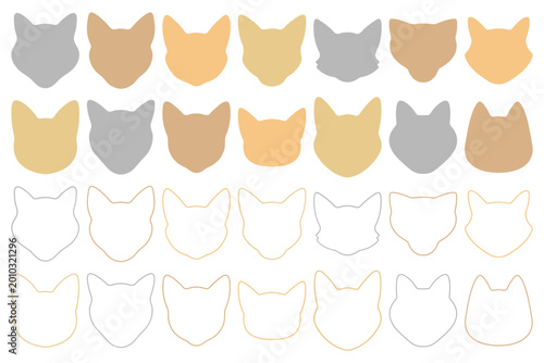 Collection of Cat Face Silhouette and Outline Illustration