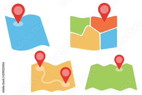 Collection of Map Icons with Location Pins Illustration