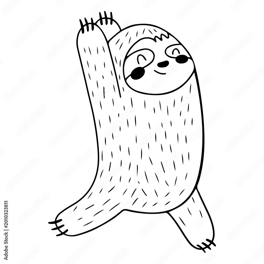 Naklejka premium Sloth cute animal yoga simple stroke character