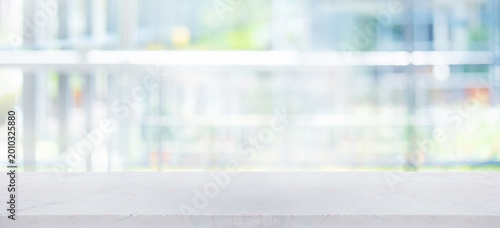 Long banner design.Selective focus.Elegance product display background with marble top with long big abstract glass