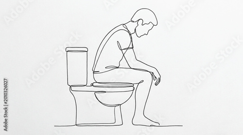 Εκτύπωση καμβά Continuous line drawing man sitting on toilet vector set minimal one line bathro