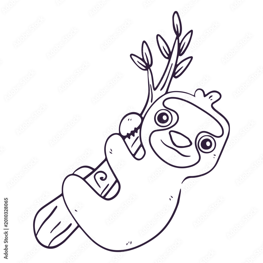 Obraz premium Cute sloth twig nature stroke cartoon