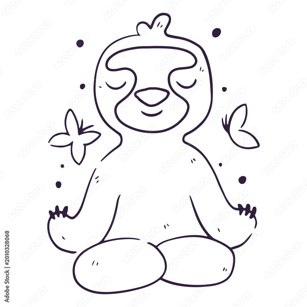 Naklejka premium Cute sloth butterflies stroke cartoon